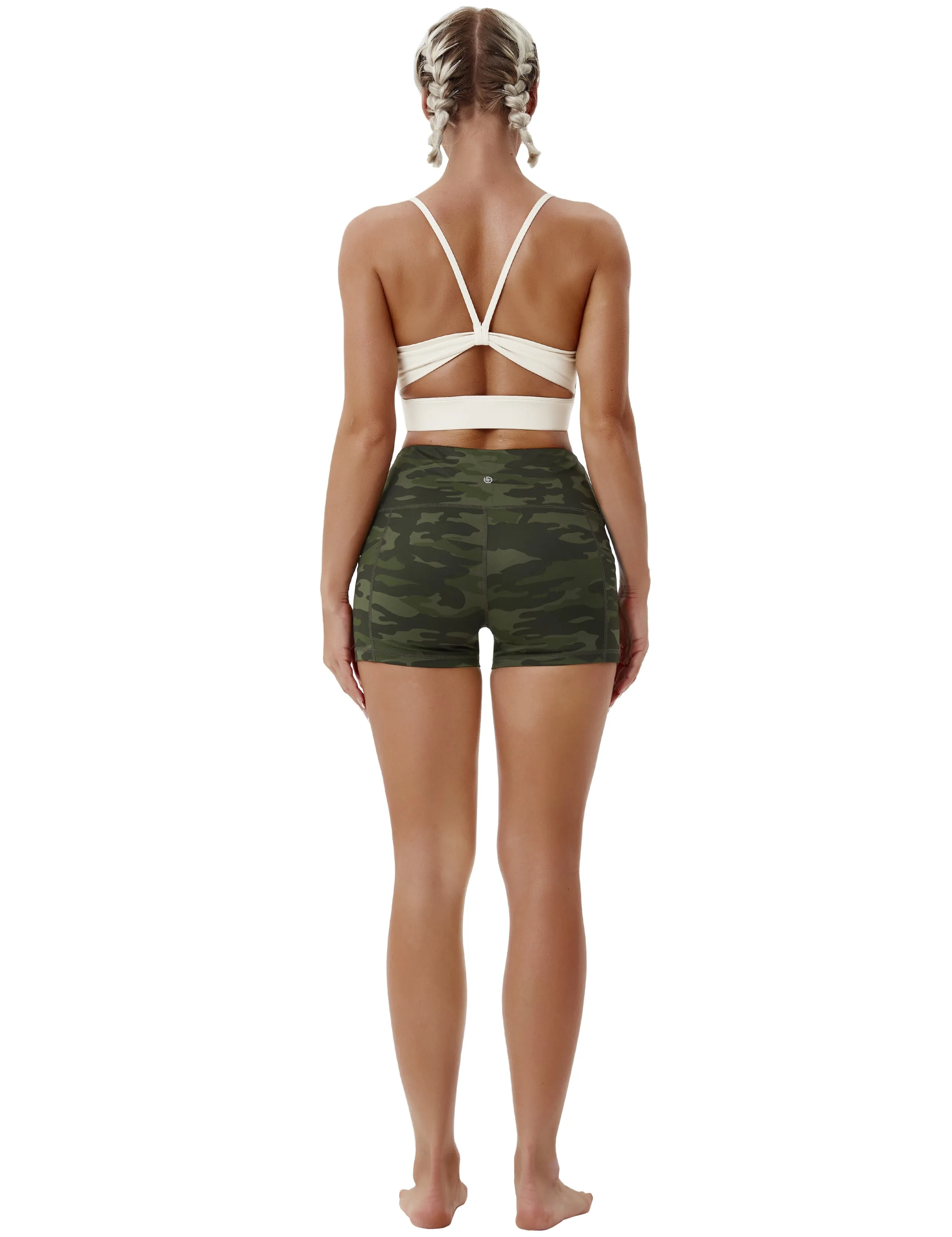 2.5" Printed Side Pockets Yoga Shorts green camo