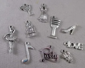 50% OFF!! Assorted Party Themed Mixed Charms Silver Tone 10pc set (0158)