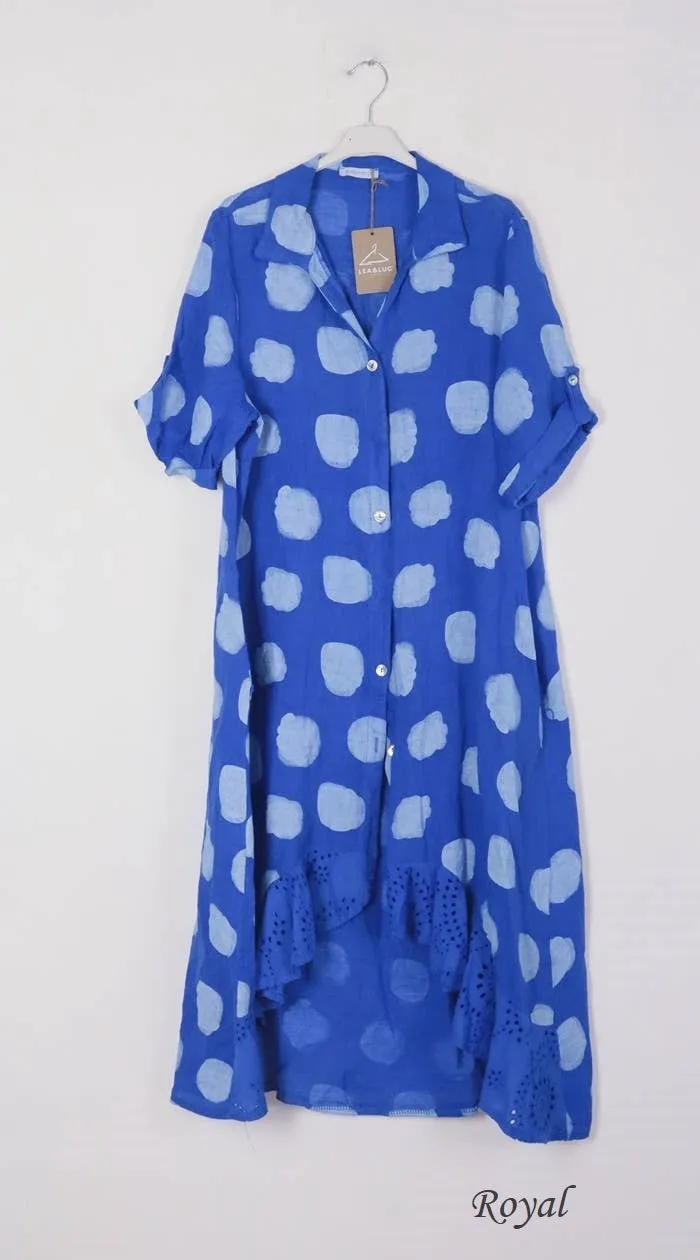 71582 Artsy Dots Long Linen Button Dress