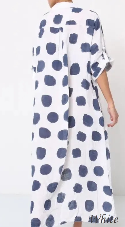 71582 Artsy Dots Long Linen Button Dress