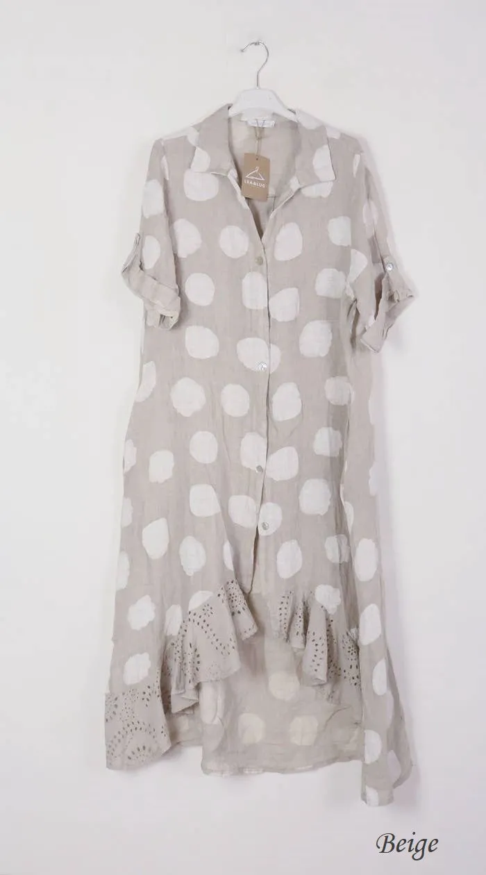 71582 Artsy Dots Long Linen Button Dress