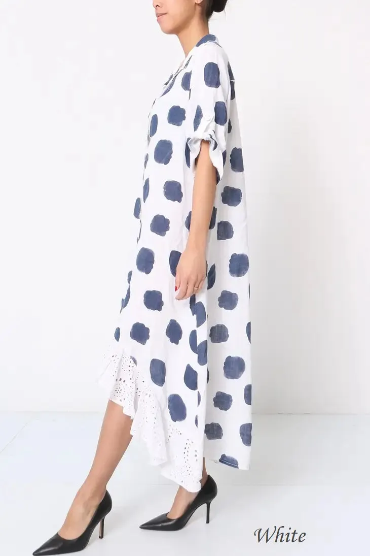 71582 Artsy Dots Long Linen Button Dress