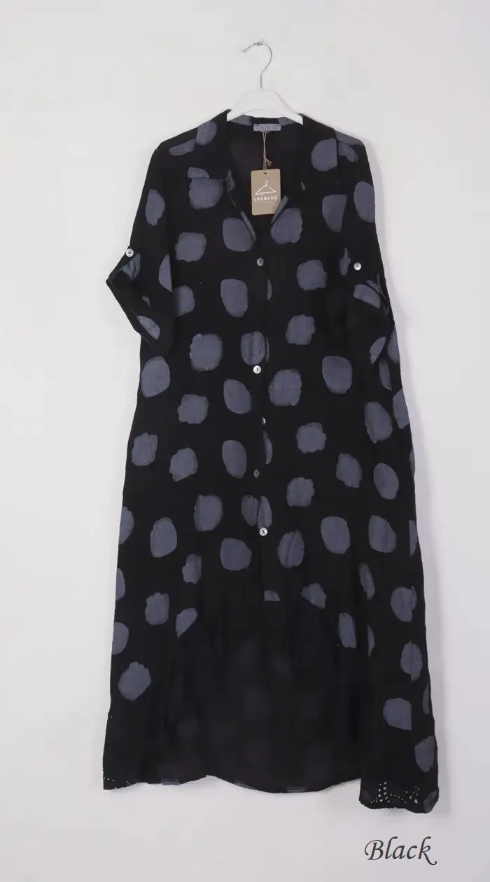 71582 Artsy Dots Long Linen Button Dress