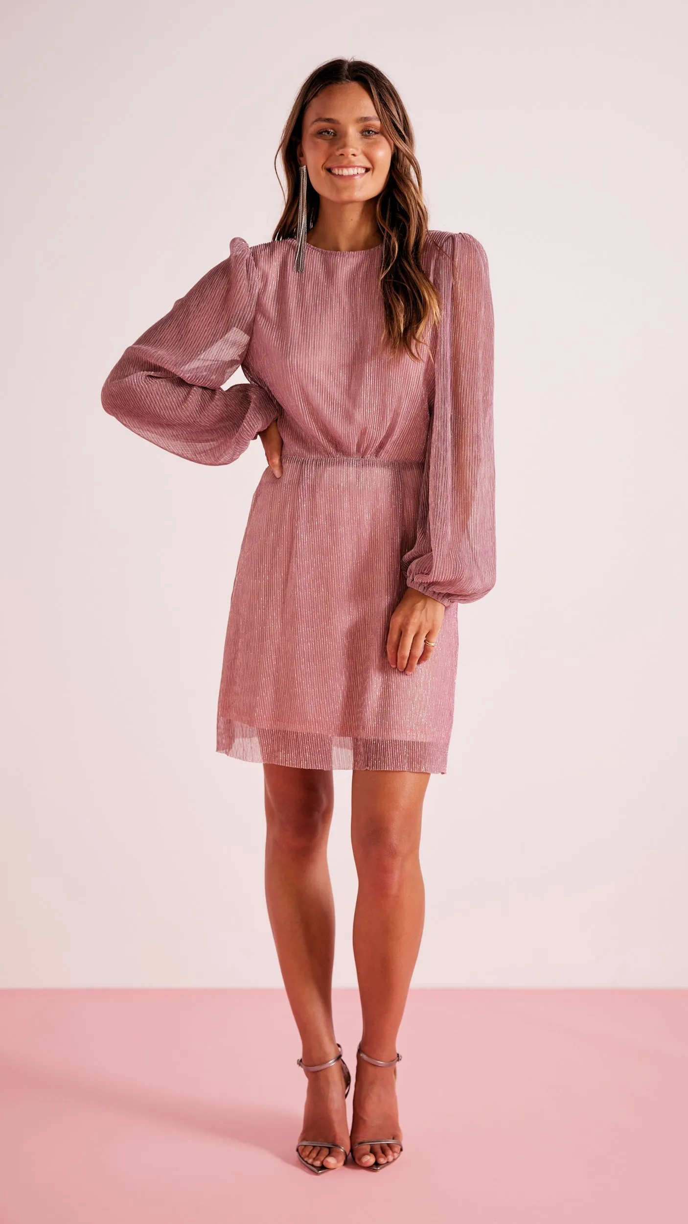 Astrid Plisse Tie Back Mini Dress Pink