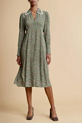 Autumn Floral-Print Viscose Midi Dress