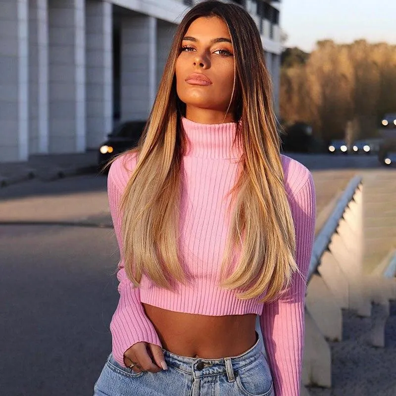 Autumn Winter Sexy Women's Skinny Turtleneck Long Sleeves Sweater Crop Top