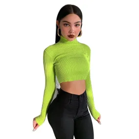 Autumn Winter Sexy Women's Skinny Turtleneck Long Sleeves Sweater Crop Top