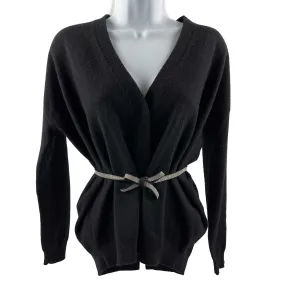 Brunello Cucinelli - Monili Belted Cardigan Black Sweater - Size S Small