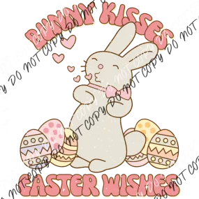 Bunny Kisses Easter Wishes Distressed DTF Transfer