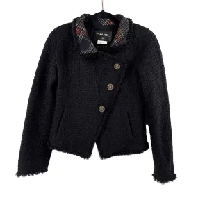 CHANEL -13A Paris-Edinburgh Black Tweed Plaid Jacket - Gripoix Buttons - 36 US 6