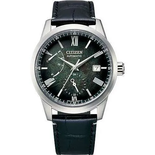 CITIZEN COLLECTION MECHANICAL BLACK LEATHER STRAP GREEN LACQUER DIAL MEN WATCH NB3020-16W