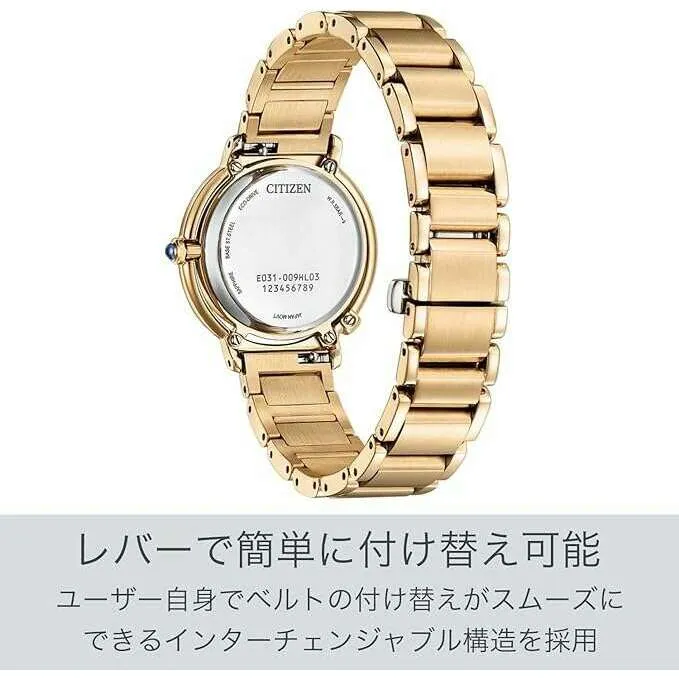 CITIZEN L ARCLY COLLECTION ECO-DRIVE SOLAR GOLD STRAP PEARL COLORED DIAL LADIES WATCH EM1093-61D