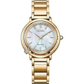 CITIZEN L ARCLY COLLECTION ECO-DRIVE SOLAR GOLD STRAP PEARL COLORED DIAL LADIES WATCH EM1093-61D