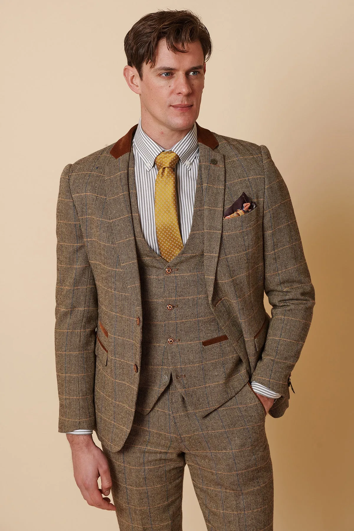 DX7 - Tan Tweed Check Three Piece Suit