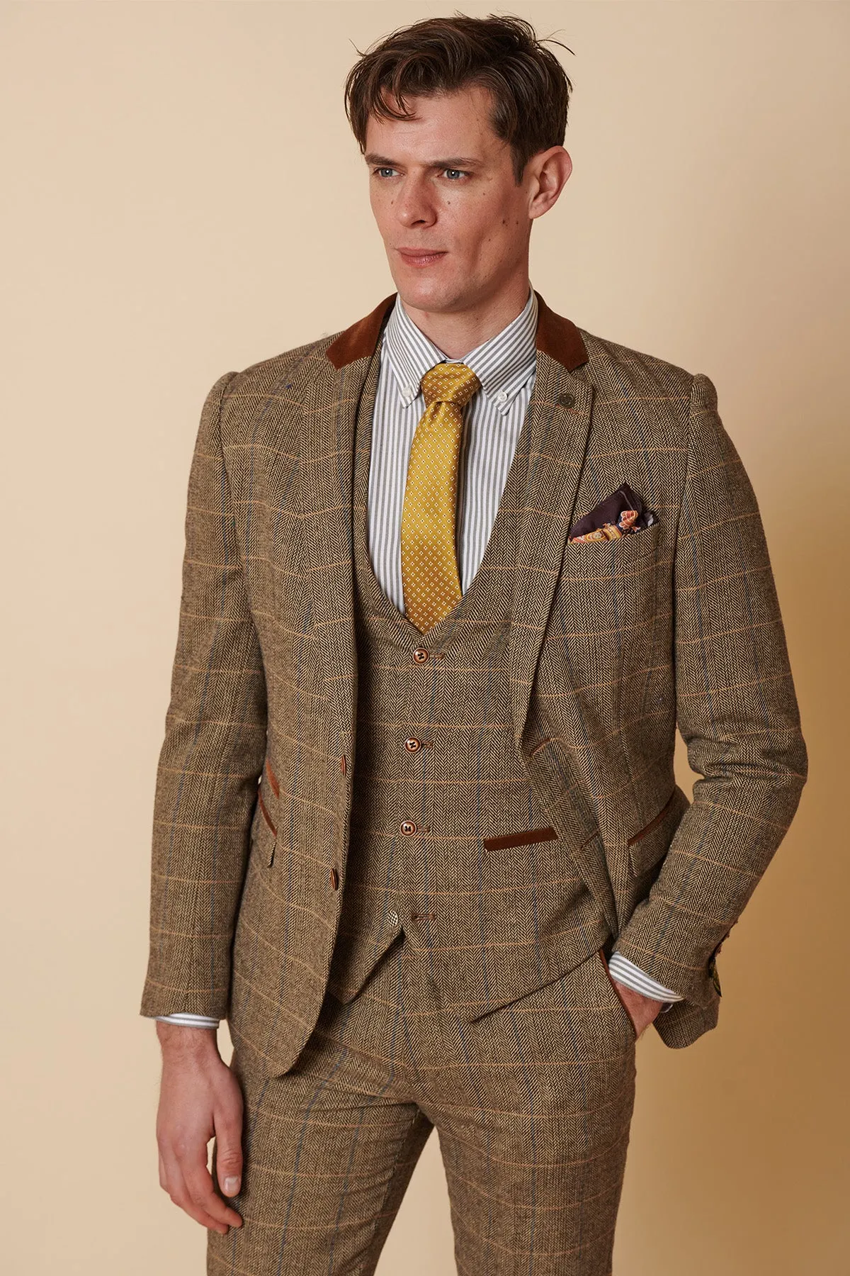 DX7 - Tan Tweed Check Three Piece Suit