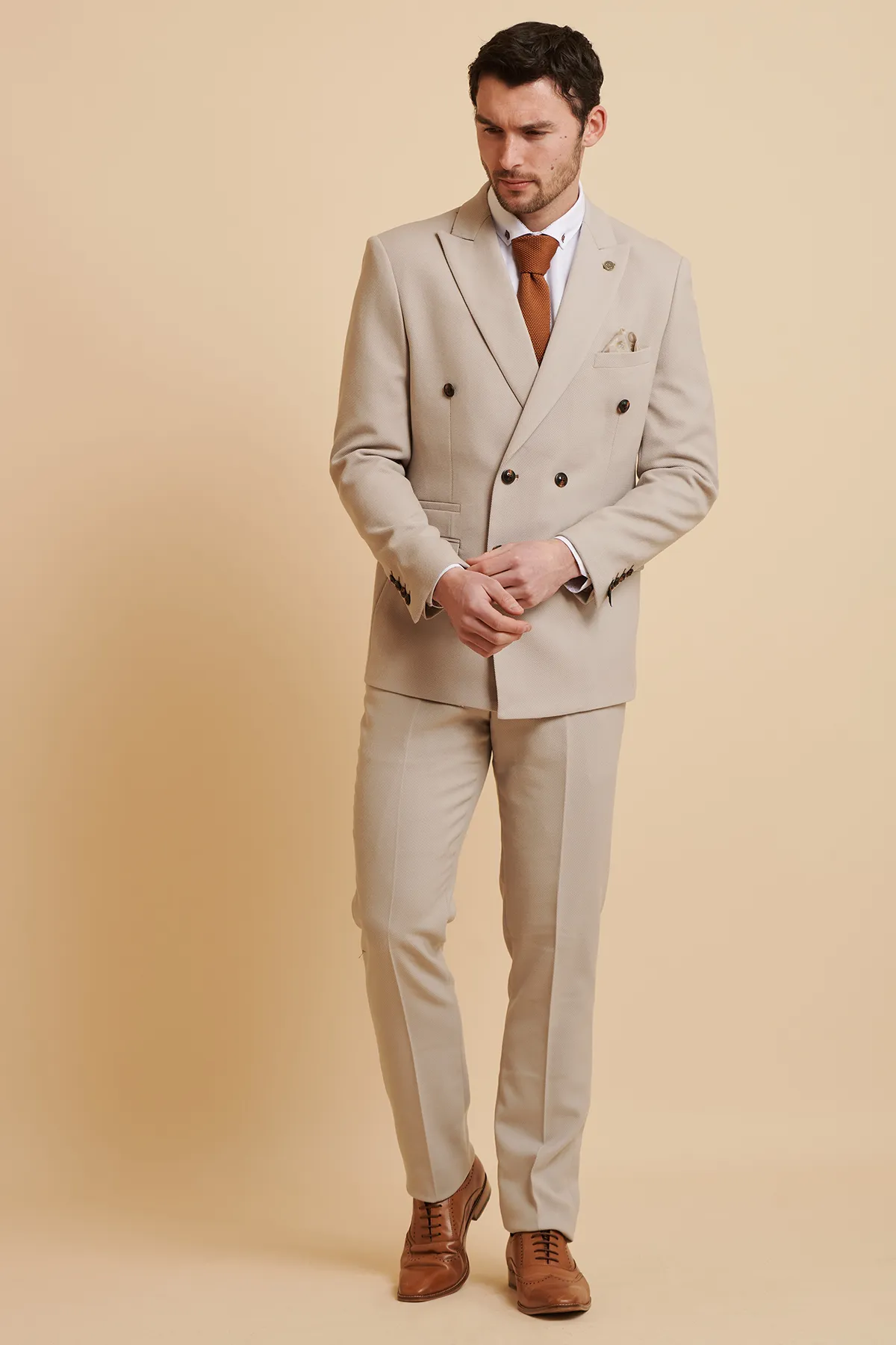 HM5 - Stone Double-Breasted Two Piece Suit