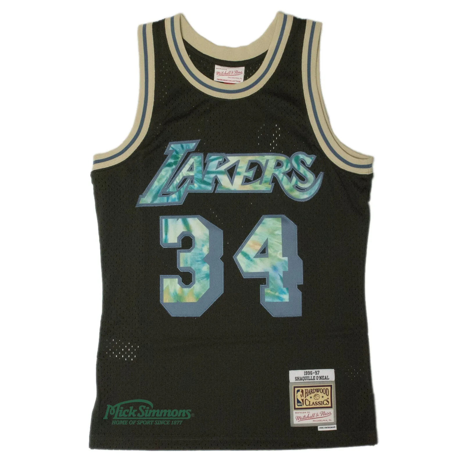 Los Angeles Lakers Shaquille O'Neal 34 1996-97 TYE DYE Logo Hardwood Classics Swingman Jersey by Mitchell & Ness - Black