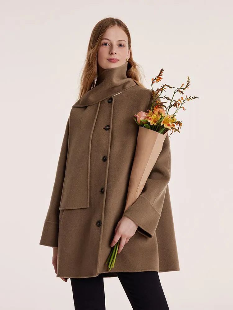 Tencel Wool Double-Faced Coat With Scarf